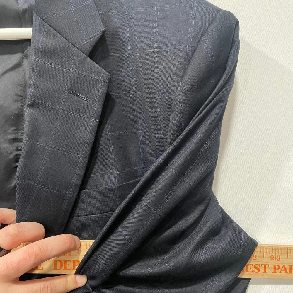 Hickey Freeman Madison Suit 42 Long Charcoal Windowpane Worsted Wool Mens 34x31
